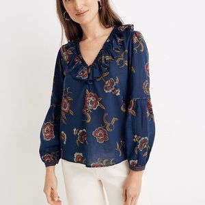 Madewell x Warm Ruffle-Collar Top in Honolulu Hibiscus Size XS
